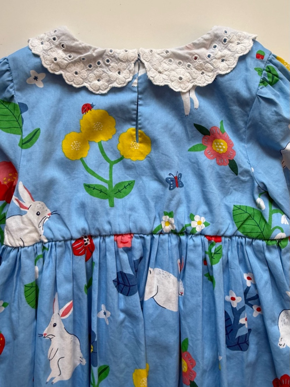 Mini Boden Girls Blue Bunny Broderie-Collared Dress - Size 5-6Y - Picture 10 of 13